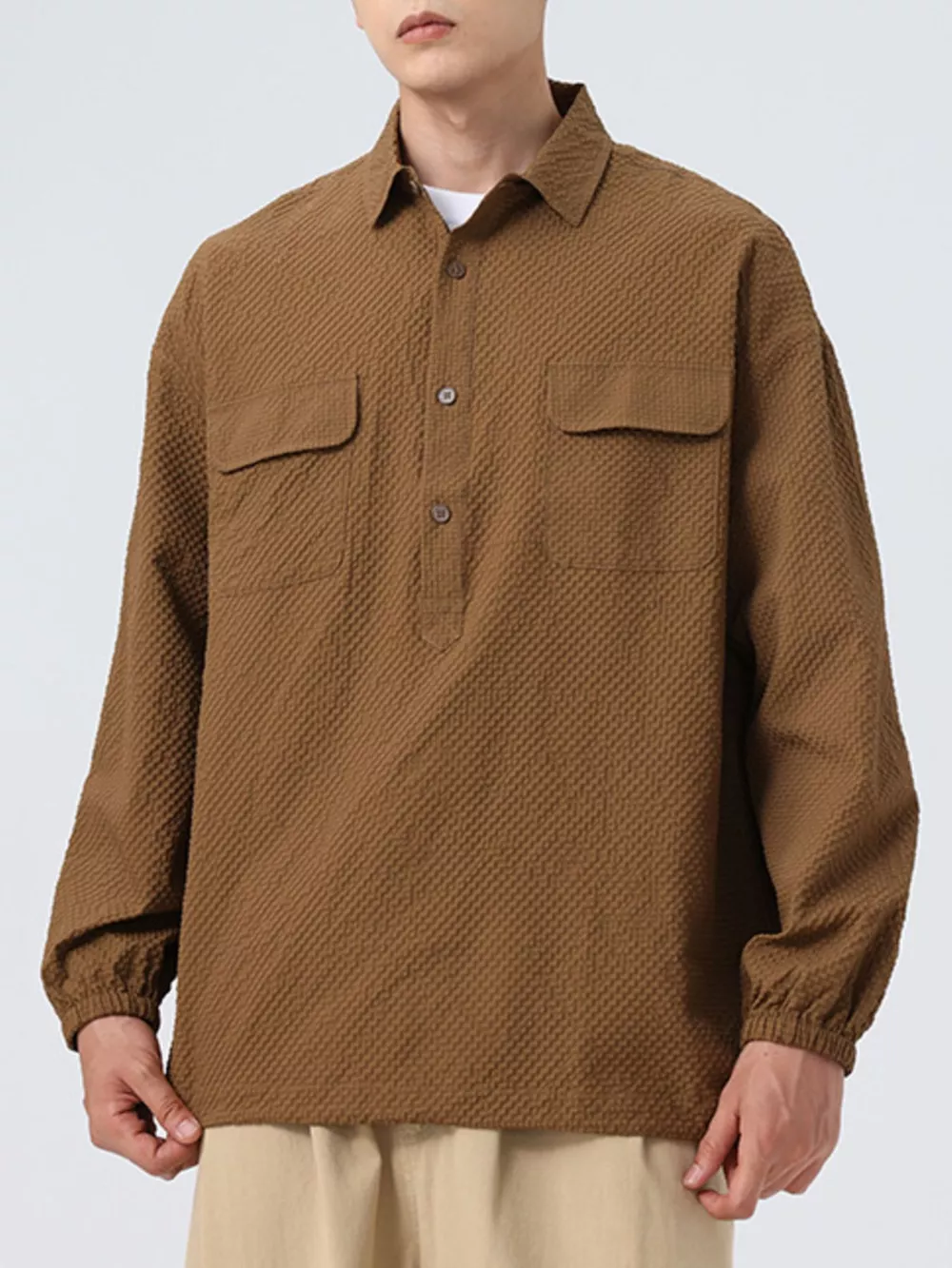 Men's Plus Size Button Detail Textured Relaxed Fit Polo, image 3