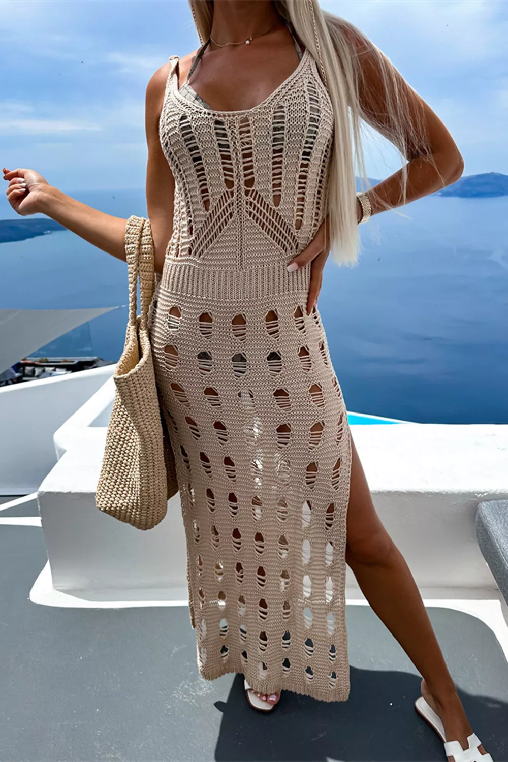 Openwork Slit Scoop Neck Sleeveless Cover Up, image 2