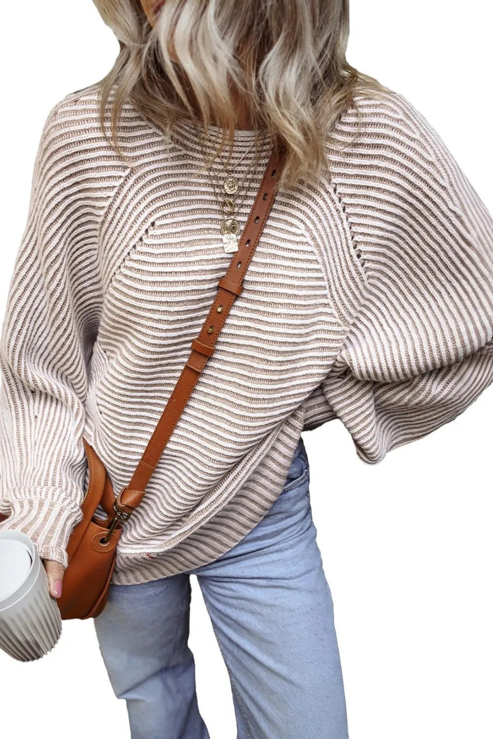 Textured Striped Round Neck Long Sleeve Top, image 6