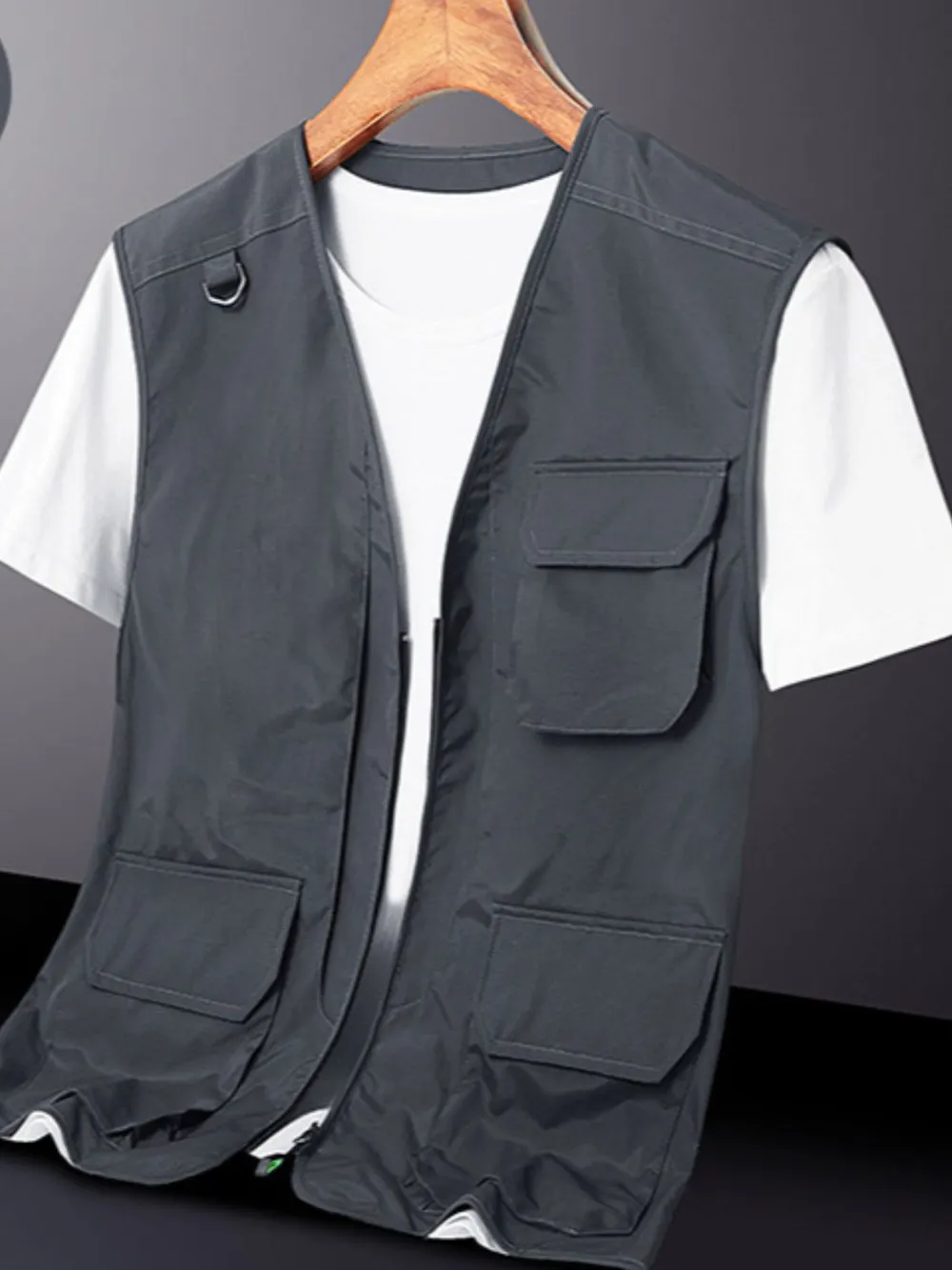 Men's Plus Size Zip Up V-Neck Vest, image 2