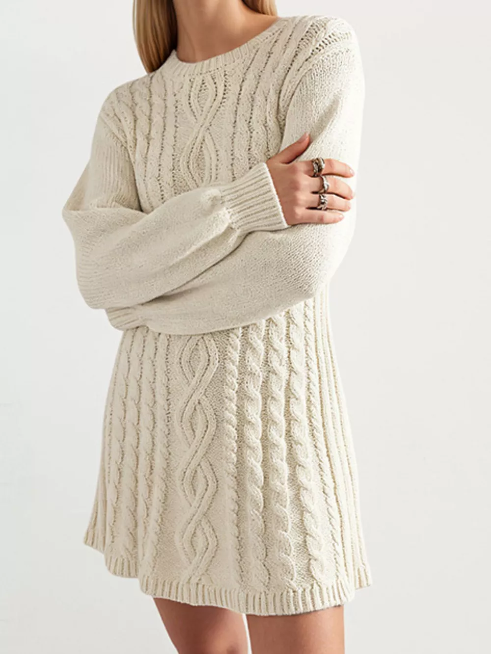 Cable Knit Sweater Mini Dress, image 4