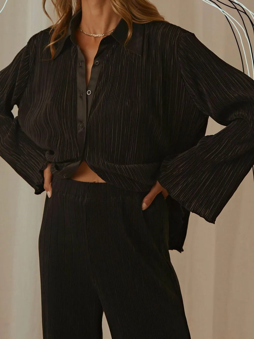 Button Up Long Sleeve Top and Pants Set, image 11