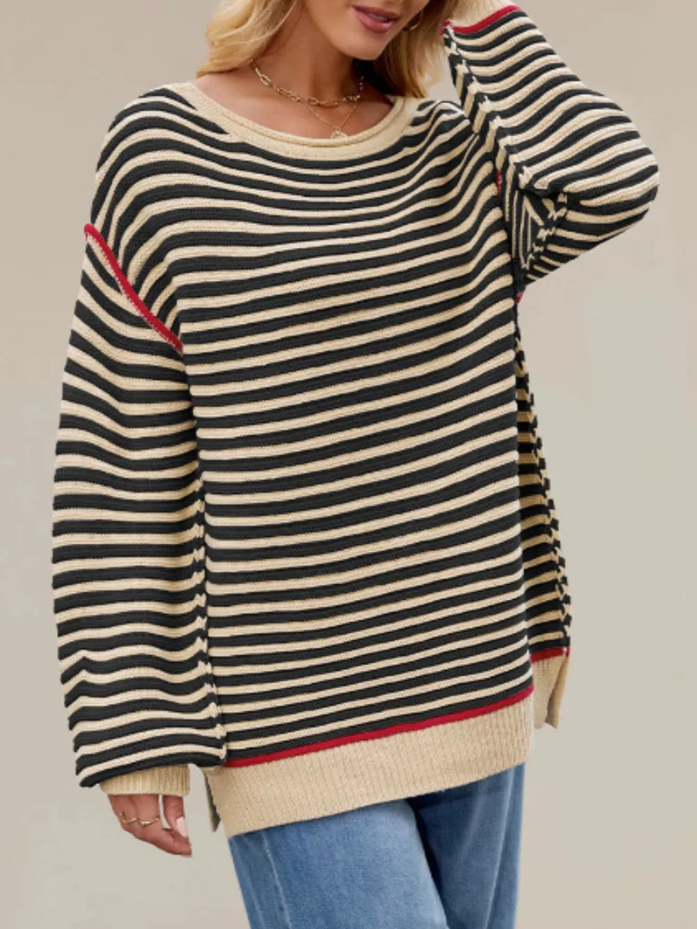 Slit Striped Oversized Sweater, image 6