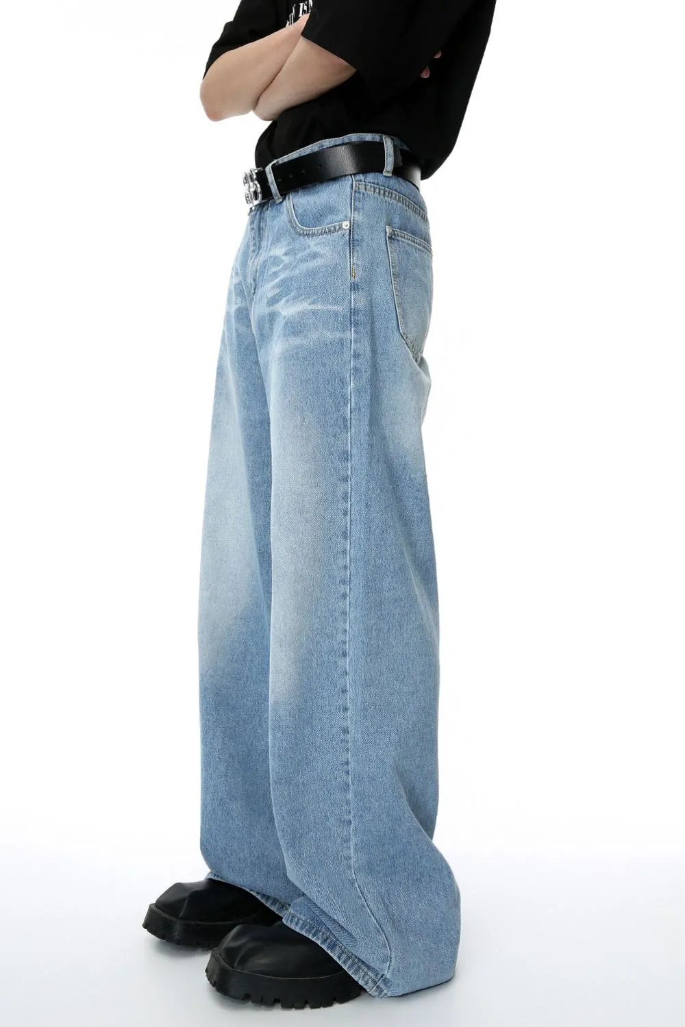 Mid Rise Wide Leg Men's Jeans with Pockets, image 3