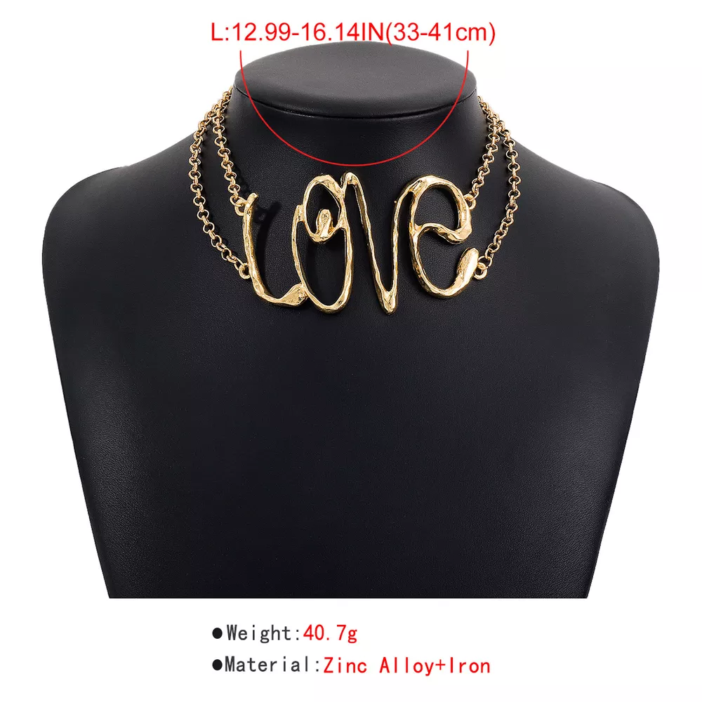 Gold Wire Love Script Statement Necklace, image 2
