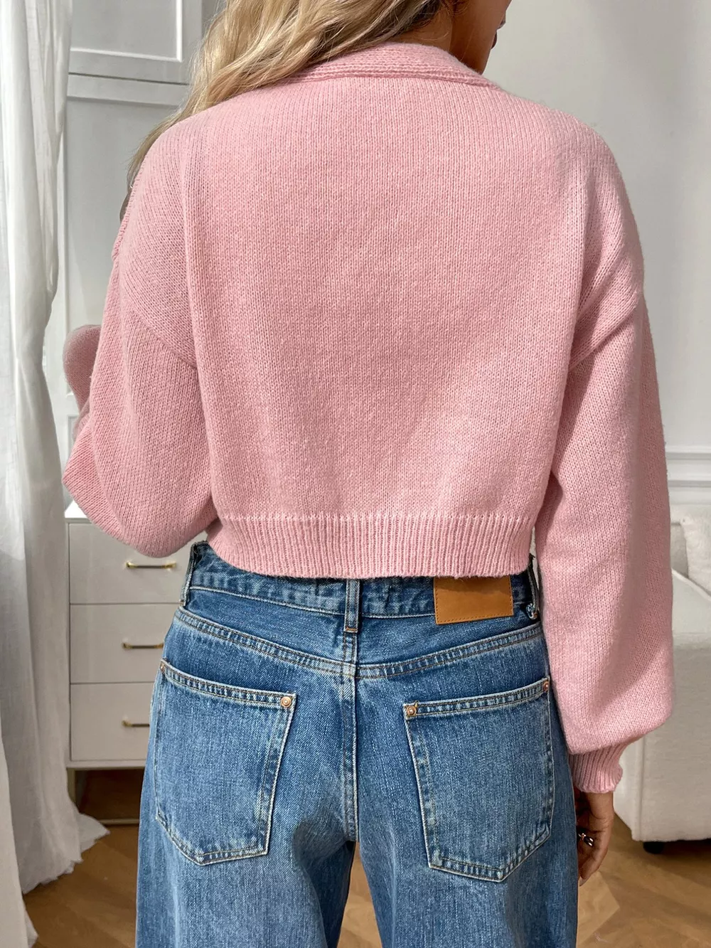 Strawberry Cropped Button-Up Cardigan, image 2