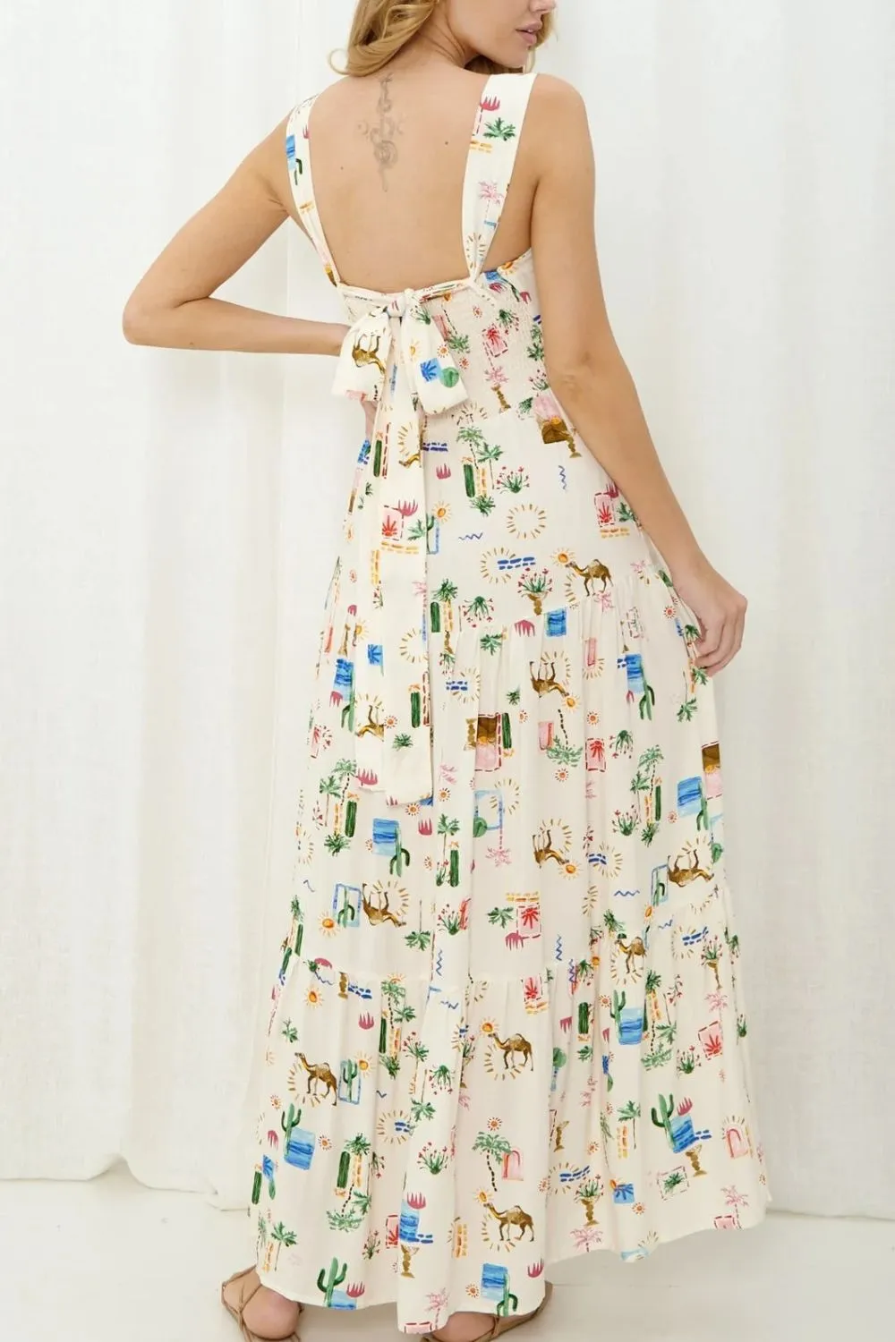 Printed Square Neck Wide Strap Maxi Dress, image 5