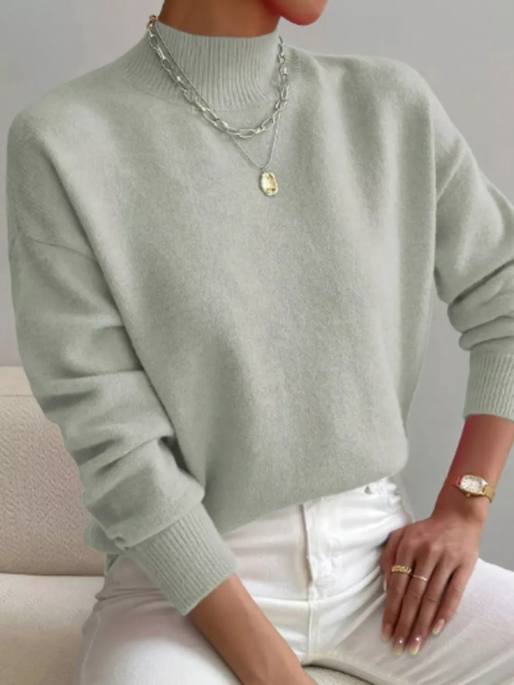 Mock Neck Dropped Shoulder Sweater, image 32