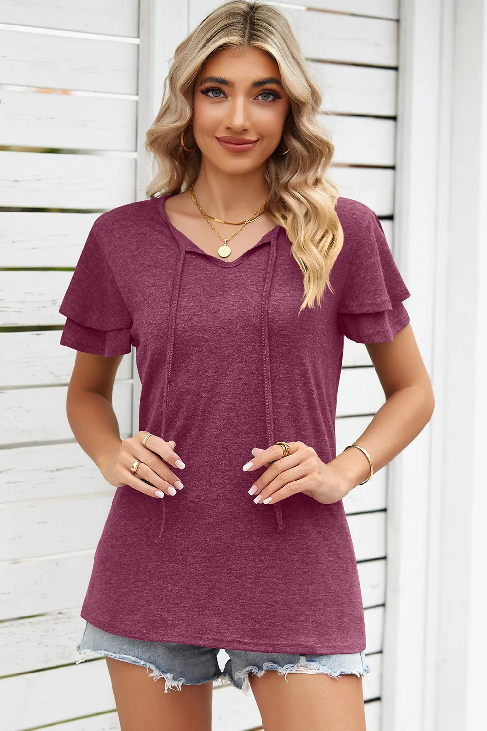 Tie Waist Flutter Sleeve Blouse, image 25