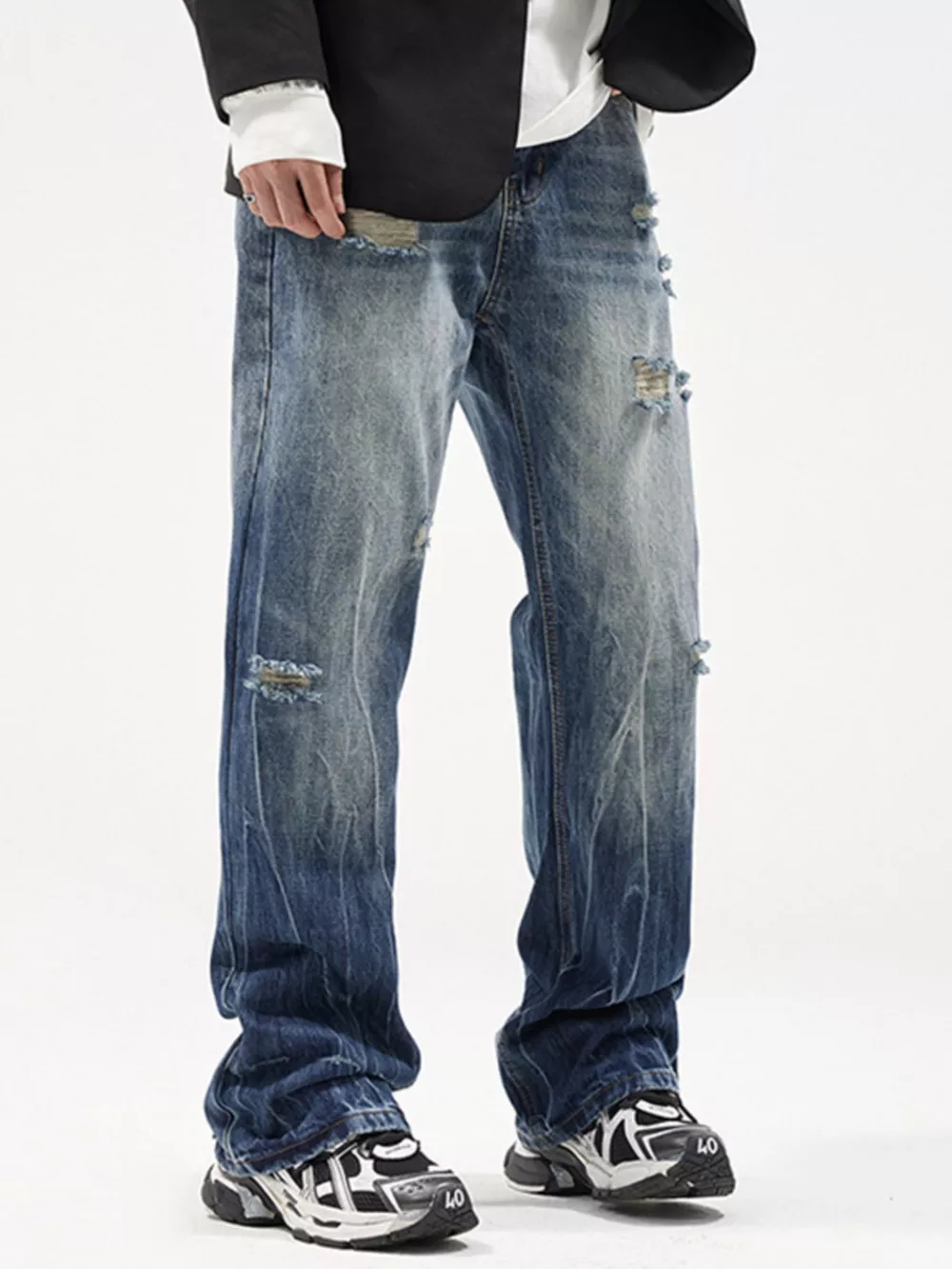 Men's Distressed Wide Leg Jeans, image 3