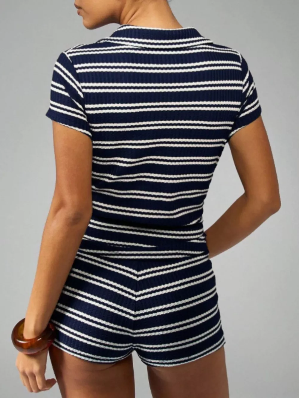 Striped Knit Short Sleeve Top & Shorts Set, image 16