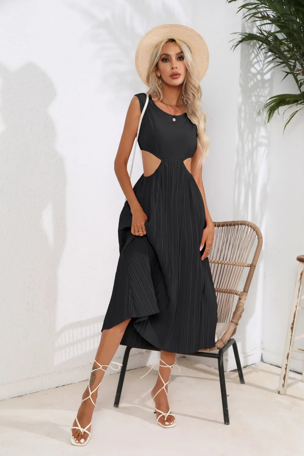 Cutout Ruched Round Neck Tank Dress, image 6