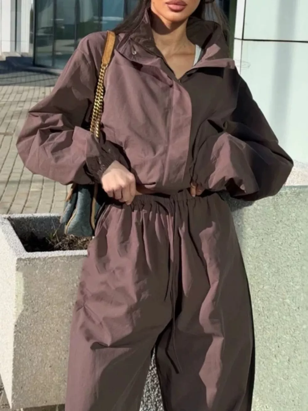Drawstring Hem Crop Jacket and Wide-Leg Pant Set, image 5