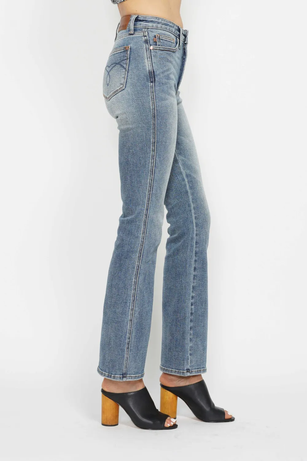 Full Size Tummy Control Back Embroidered Pocketed Bootcut Jeans Plus Size, image 4