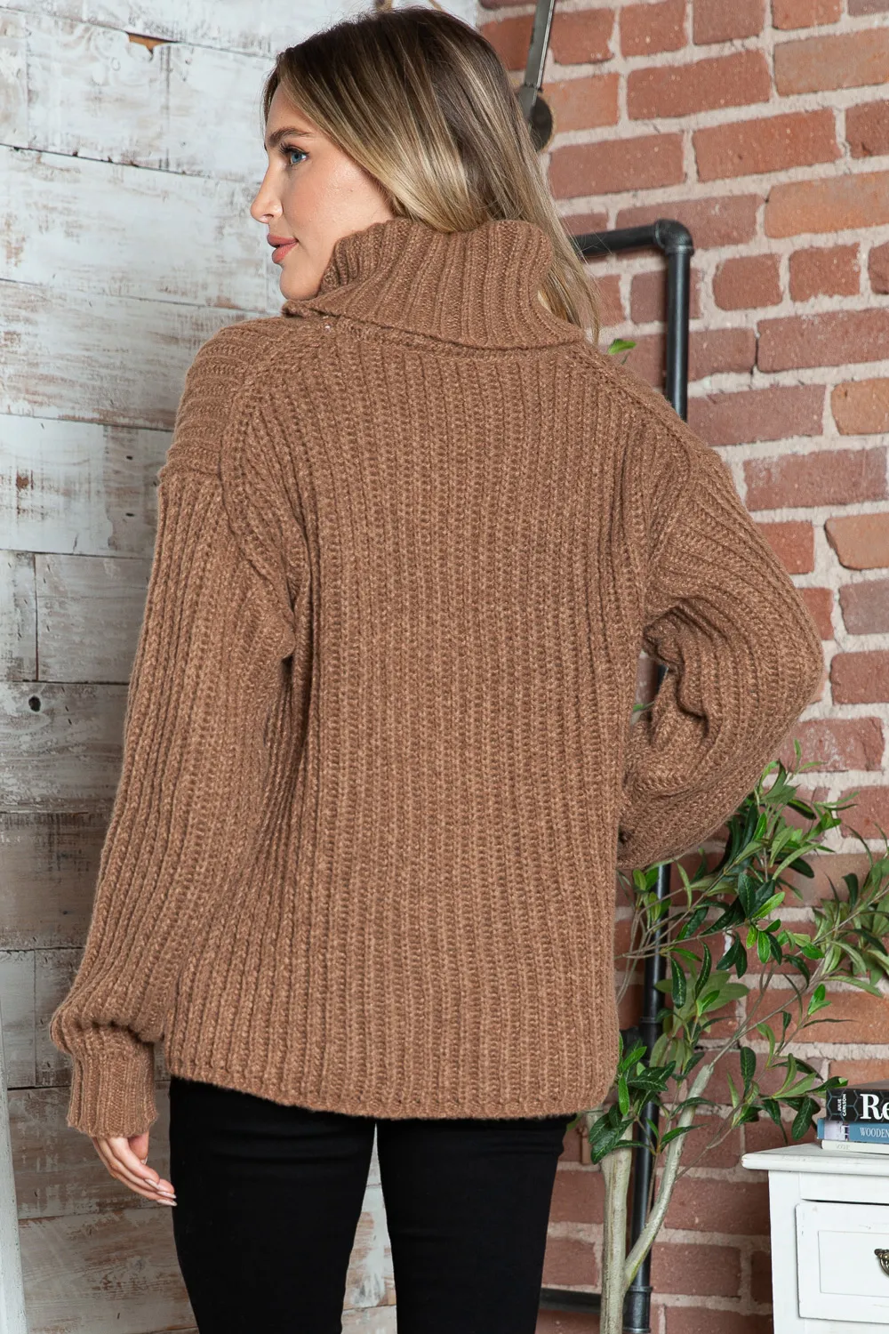 Turtleneck Dropped Shoulder Pullover Sweater, image 2