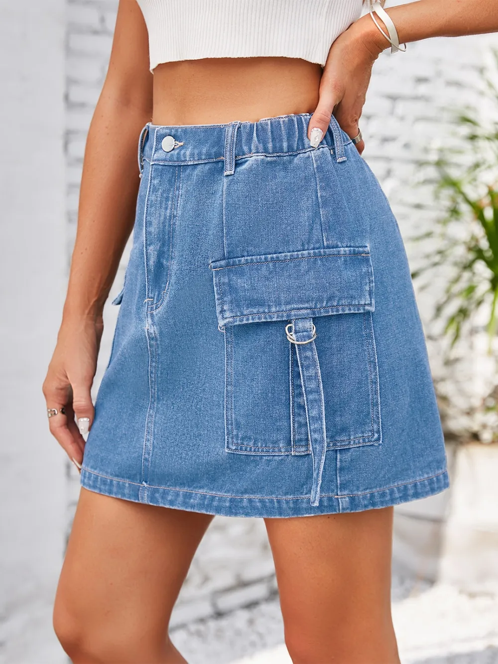 Pocketed Buttoned Denim Skirt, image 5