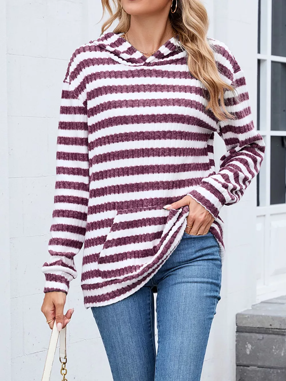 Striped Dropped Shoulder Hoodie, image 5