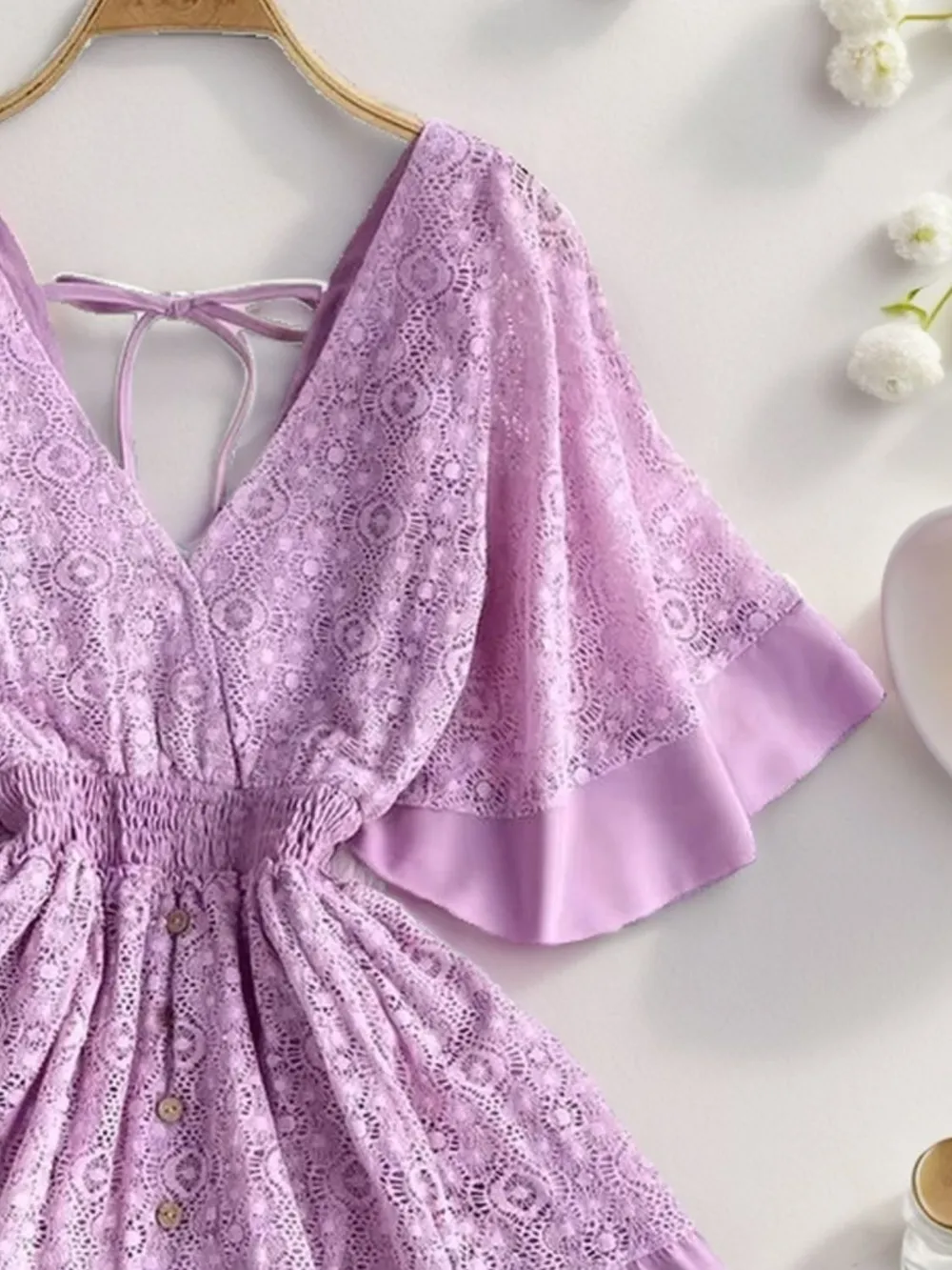 Ruffle Hem Tie Back Lace Mini Dress, image 3