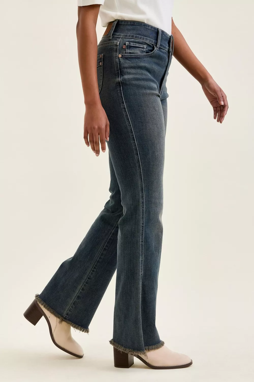 High Waist Double Button Frayed Hem Jeans, image 4