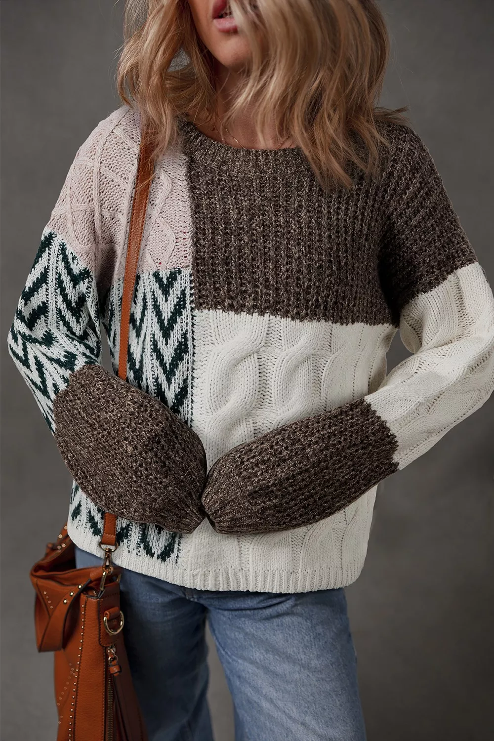 Color Block Cable Knit Sweater, image 2
