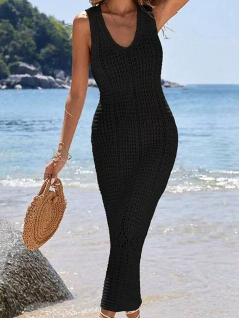 Sleeveless Crochet Knit Cover Up Maxi Dress, image 4