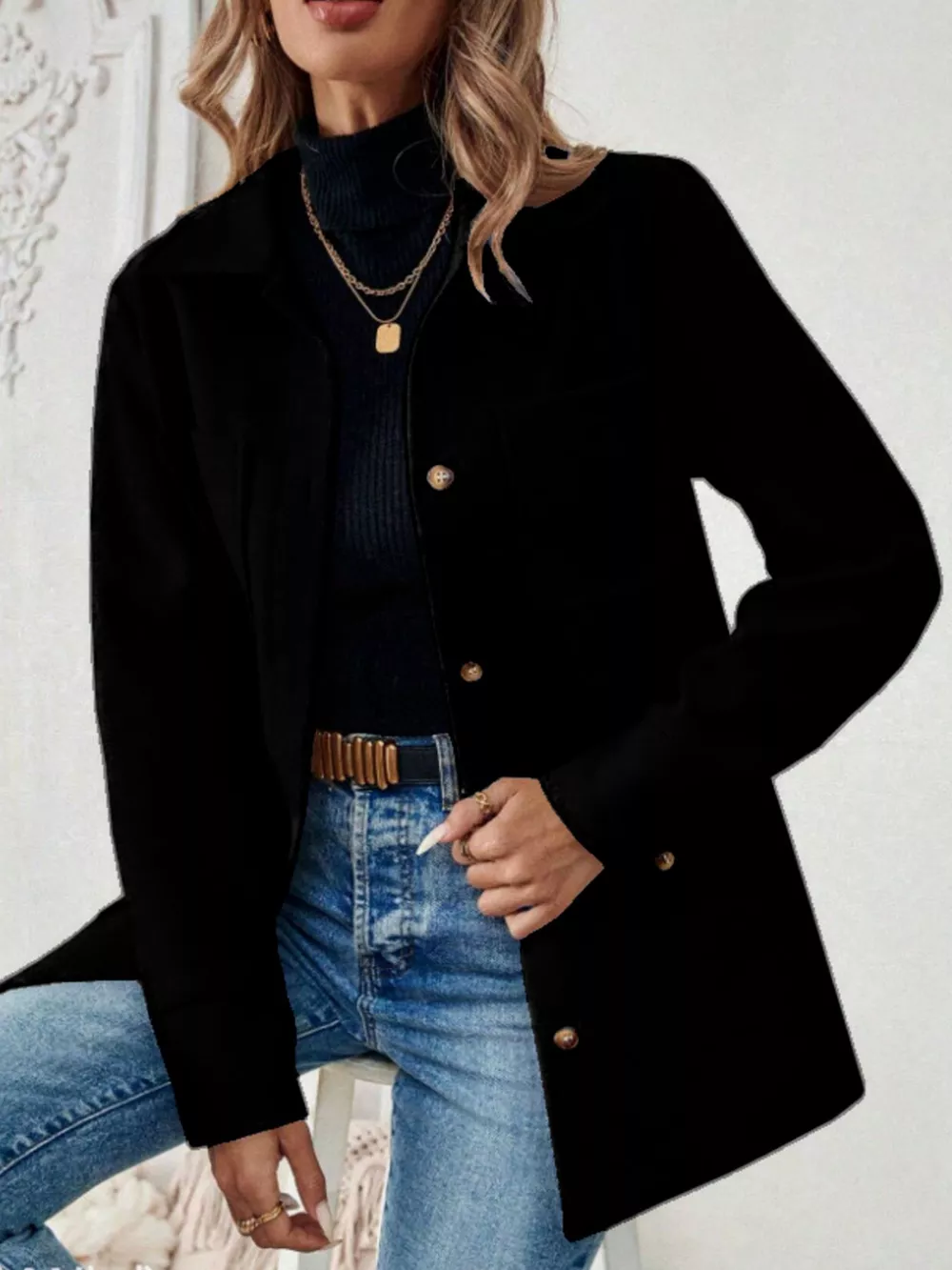 Button-Front Pocketed Long Sleeve Outerwear, image 7
