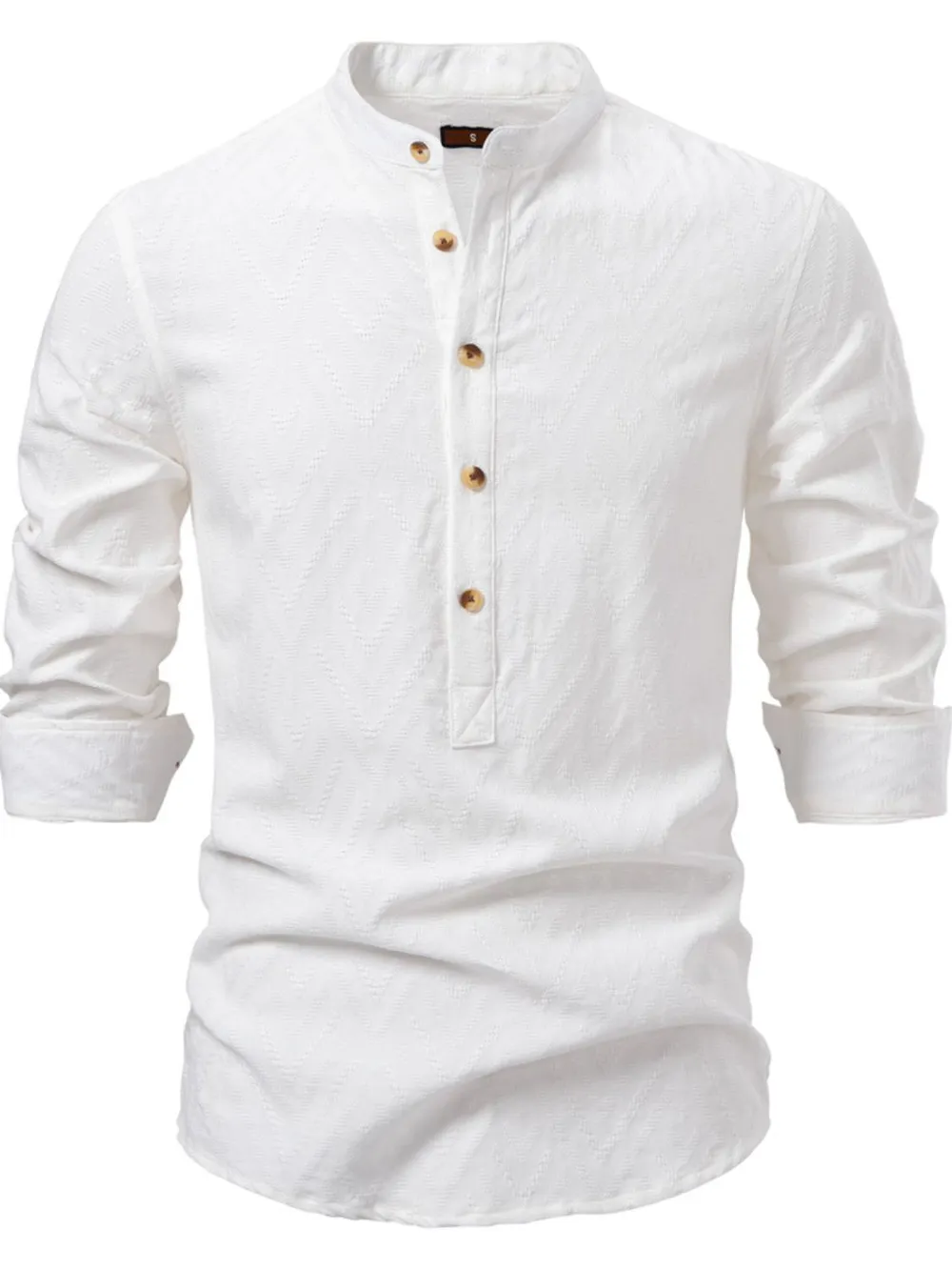 Men's Half Button Geometric Texture Collared Neck Shirt, image 4