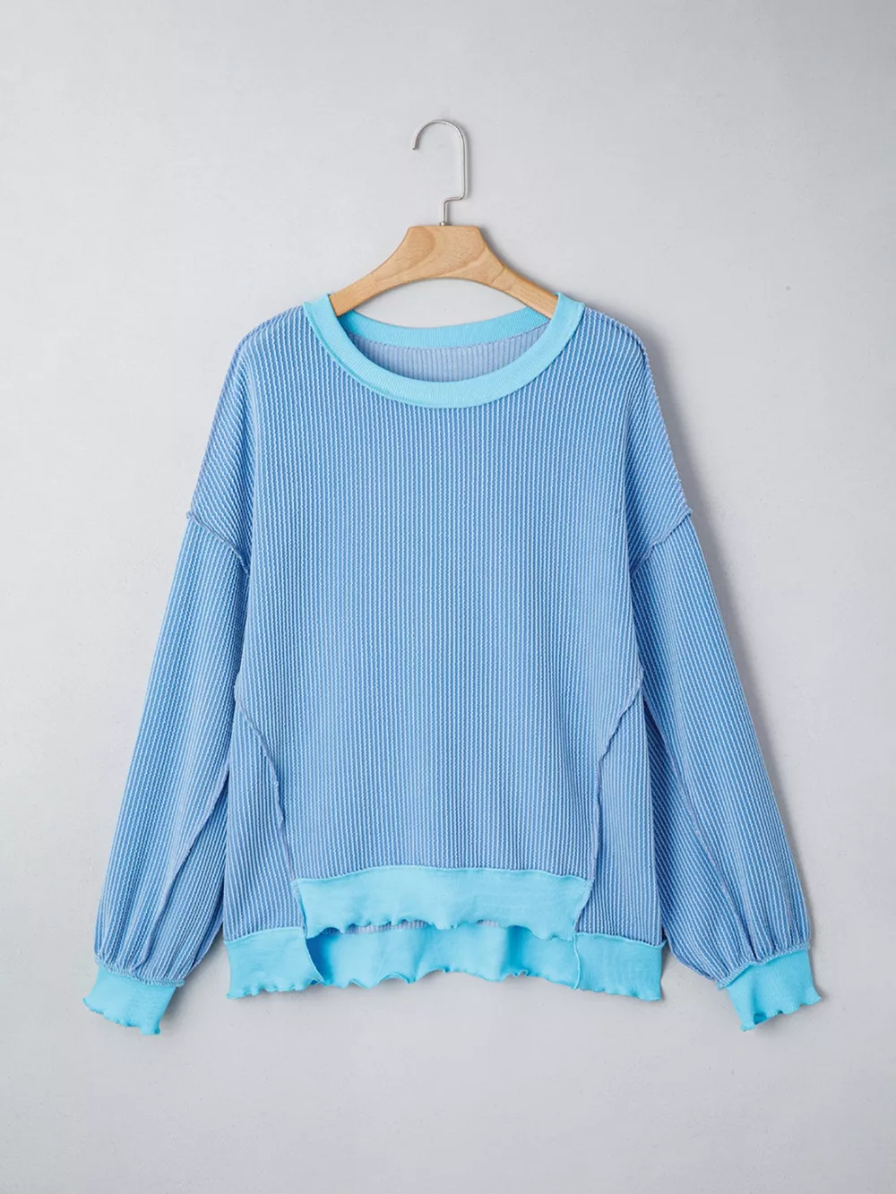 Twisted Rib Uneven Hem Drop Shoulder Loose Knit Top, image 3