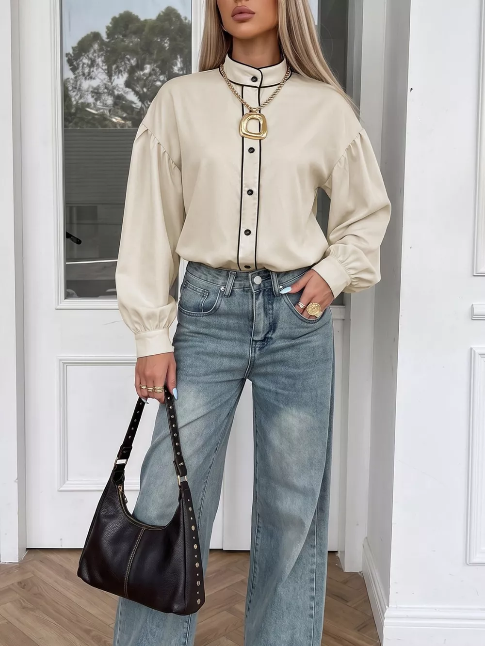 Contrast Trim Long Sleeve Shirt, image 7