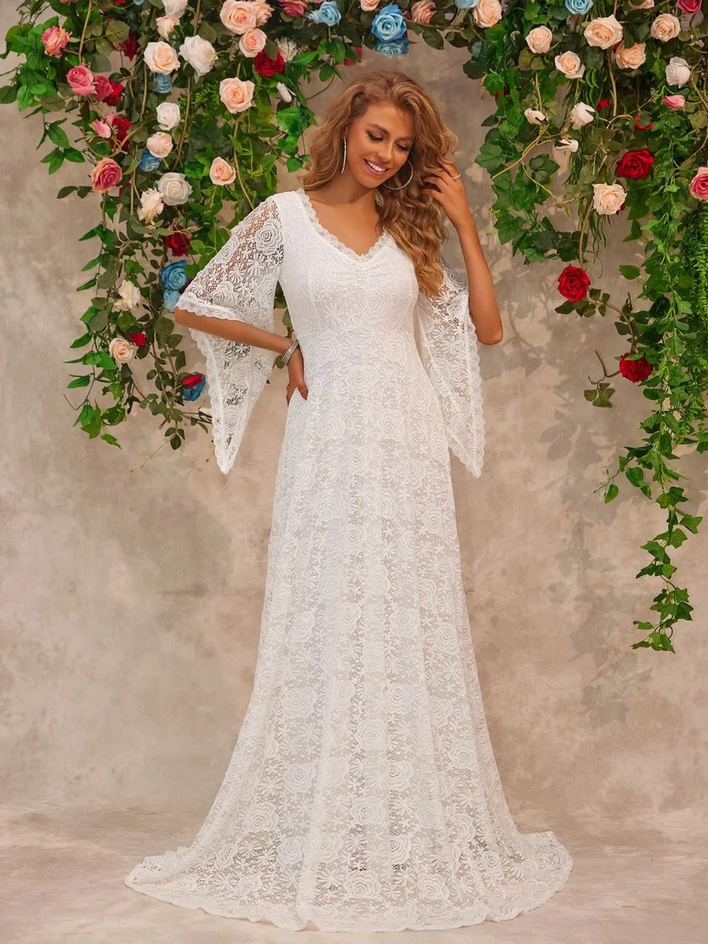 Lace V-Neck Floor length Dress, image 3