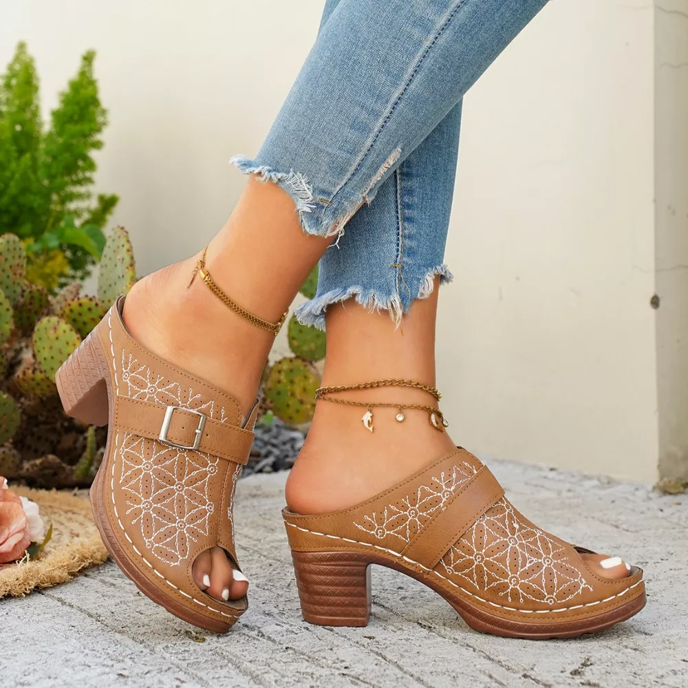 Buckle Decor Block Heel Sandals, image 13