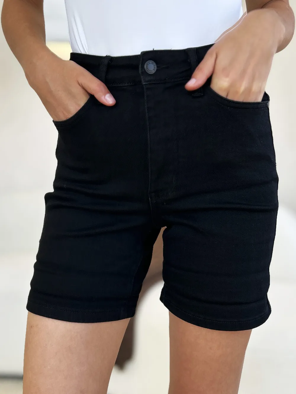 Full Size High Waist Tummy Control Cuffed Denim Shorts, image 4