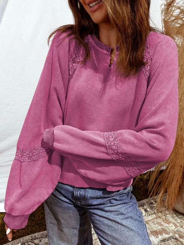 Lace Trim Long Sleeve Sweatshirt