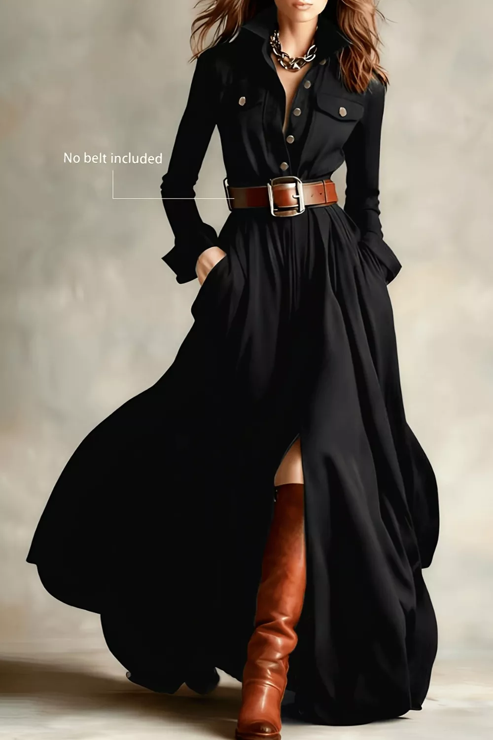 Slit Long Sleeve Maxi Shirt Dress, image 2
