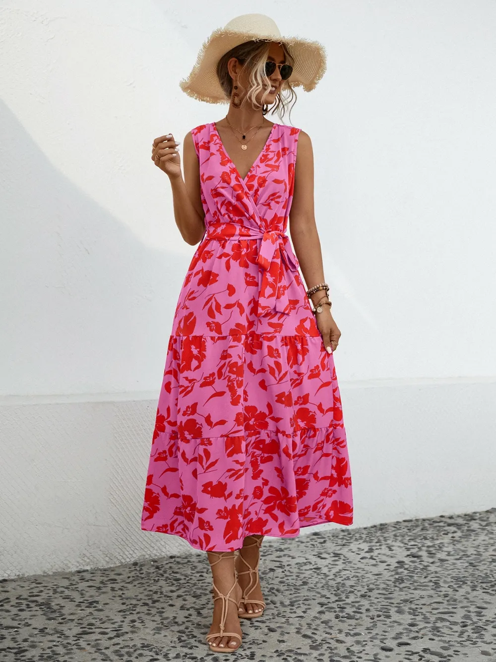 Tied Printed Surplice Tiered Dress, image 2