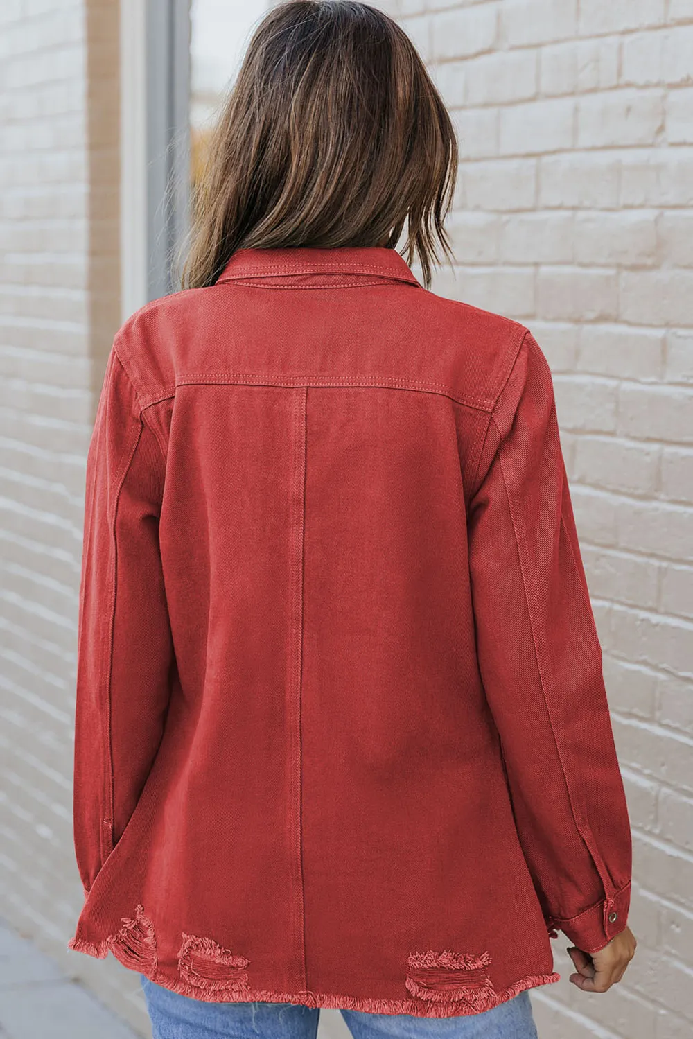 Distressed Raw Hem Snap Down Denim Jacket, image 3