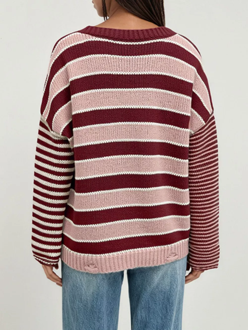 Oversized Striped Distressed Sweater, image 3