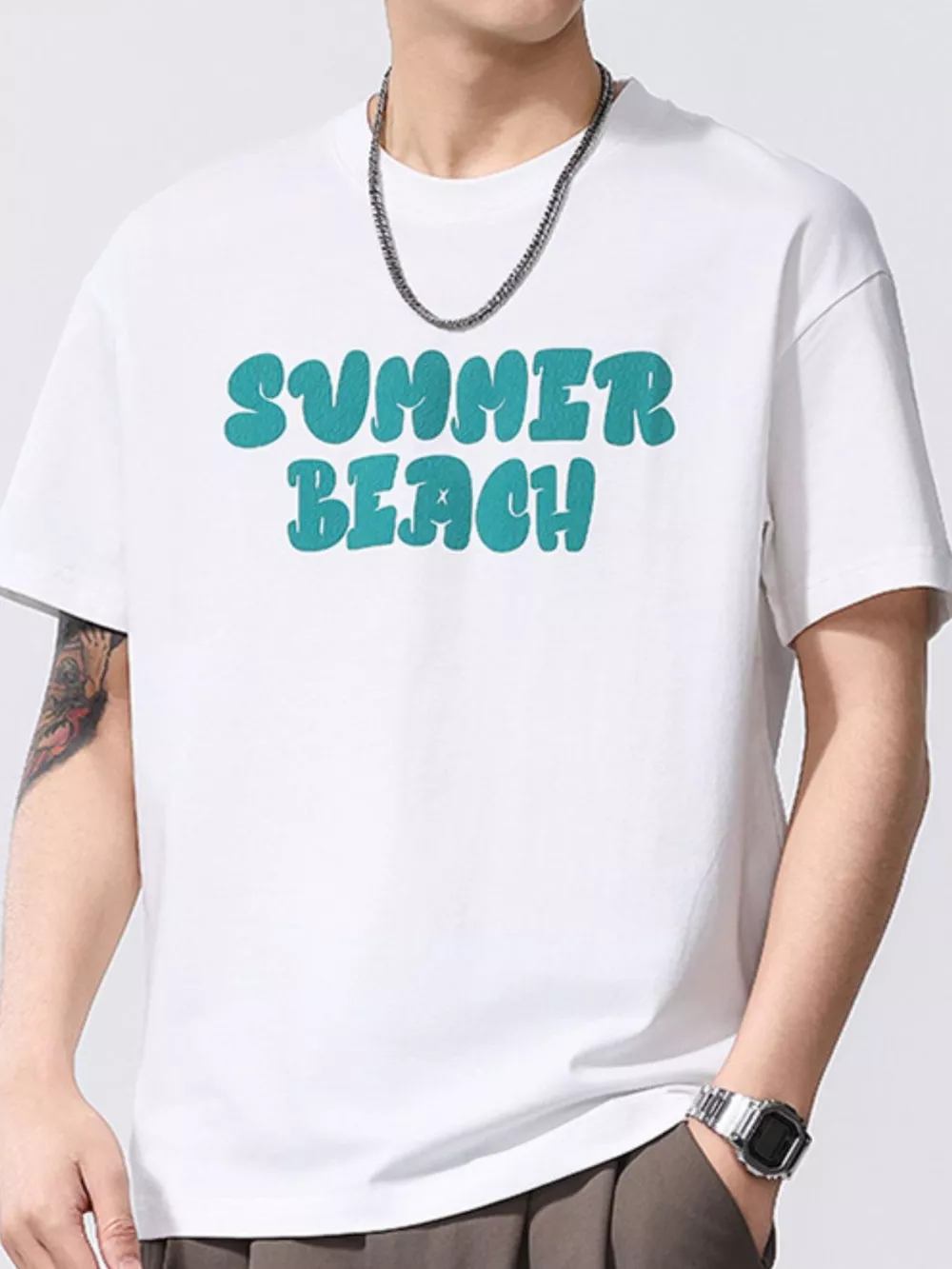 Men's Plus Size Letter Graphic Round Neck T-Shirt, image 2