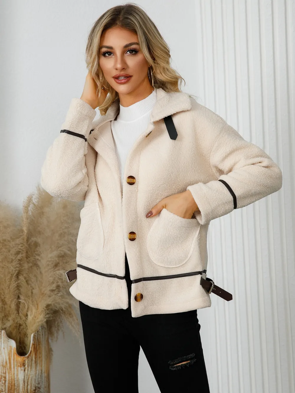 Pocketed Button Down Collared Neck Jacket, image 6