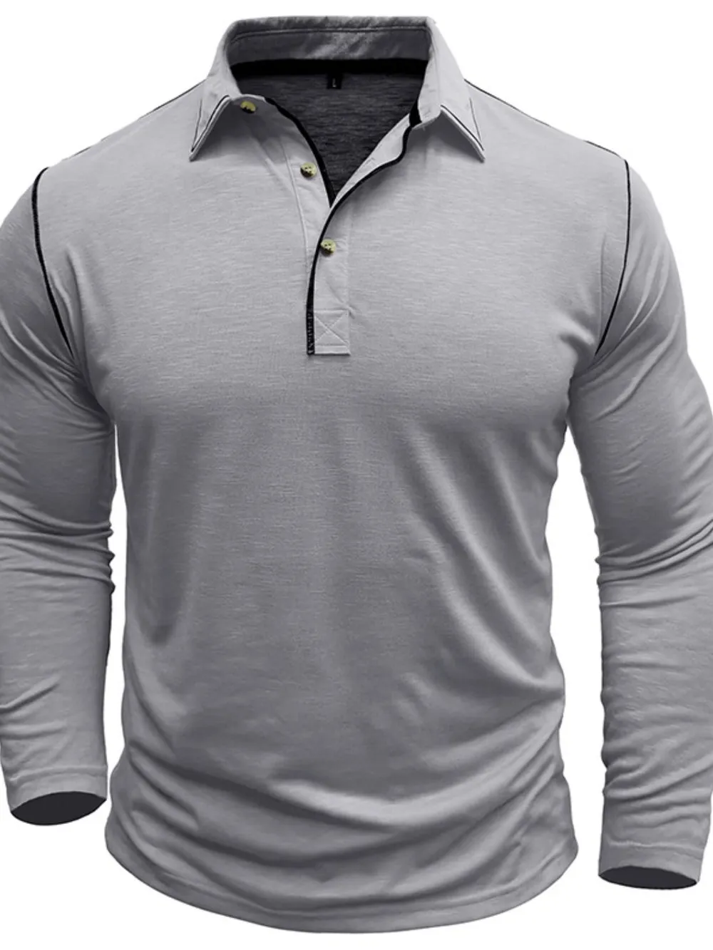 Men's Button Detail Long Sleeve Polo, image 3
