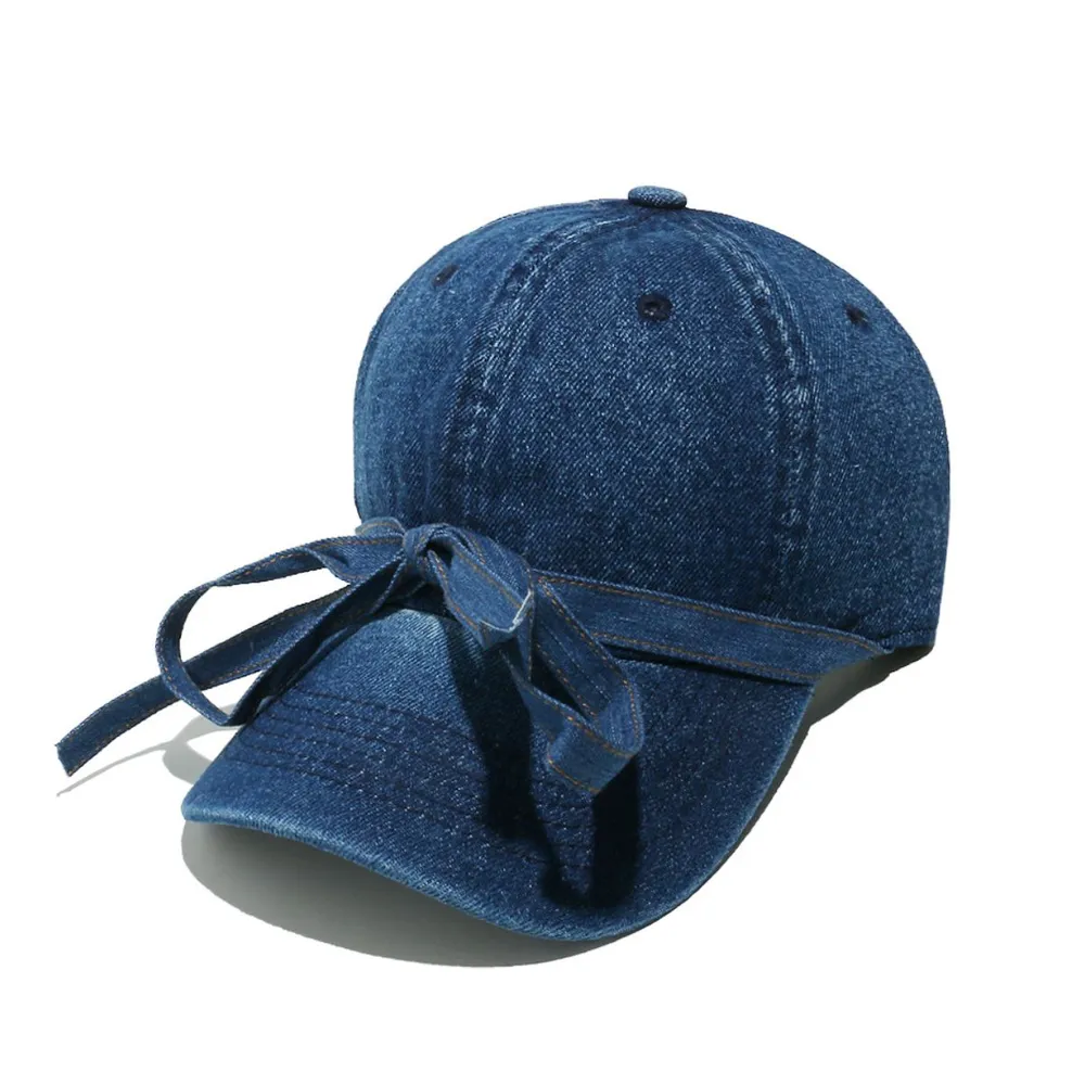 Washed Bow Denim Baseball Cap, image 4
