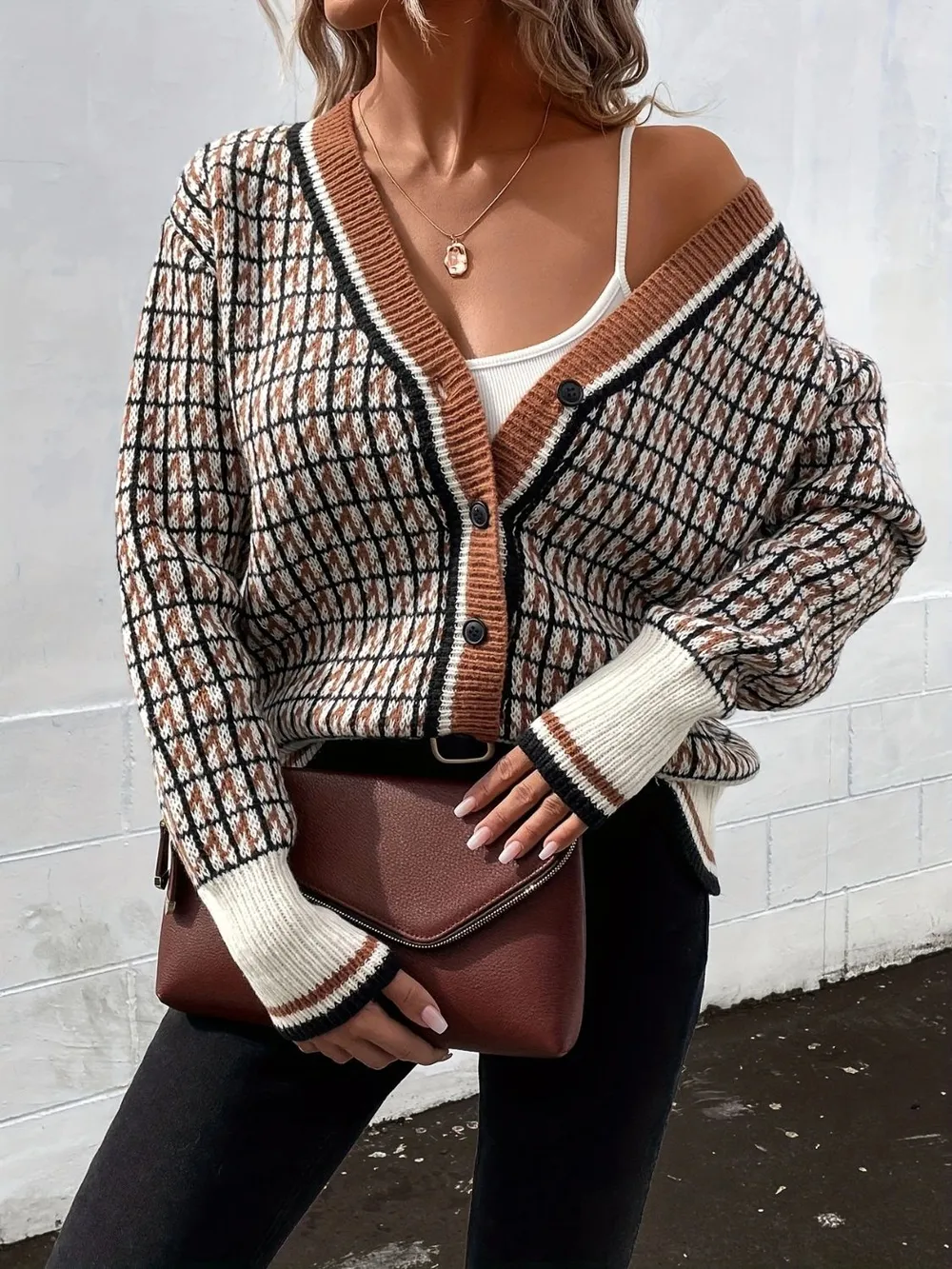 Plaid V-Neck Button Up Cardigan, image 3
