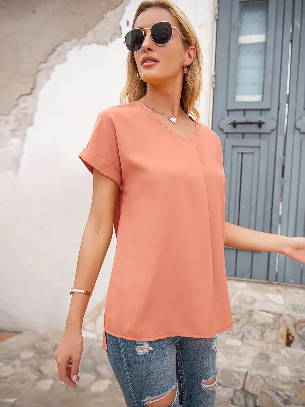 V-Neck Short Sleeve T-Shirt, image 13