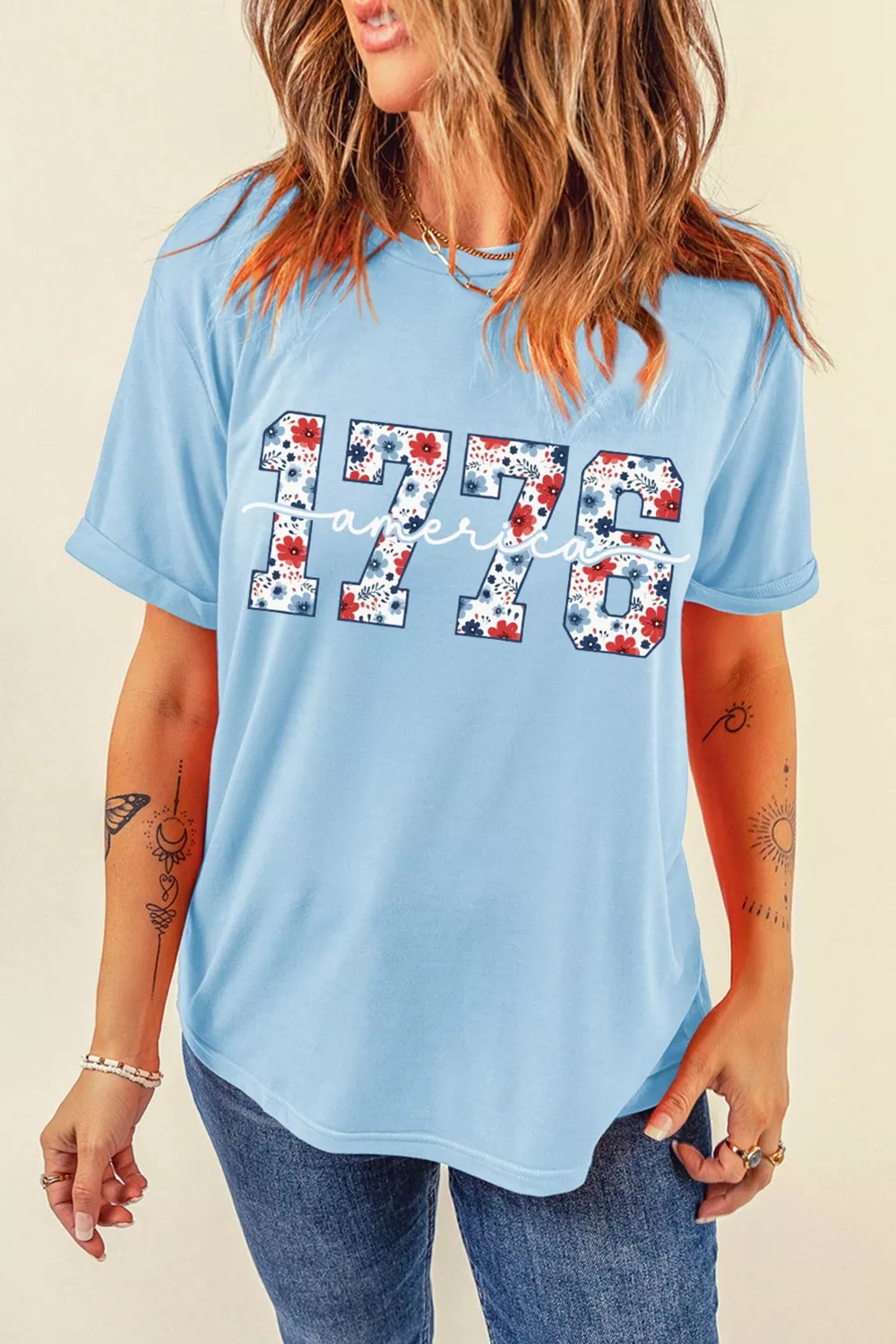 America 1776 Floral Print Relaxed T Shirt, image 6