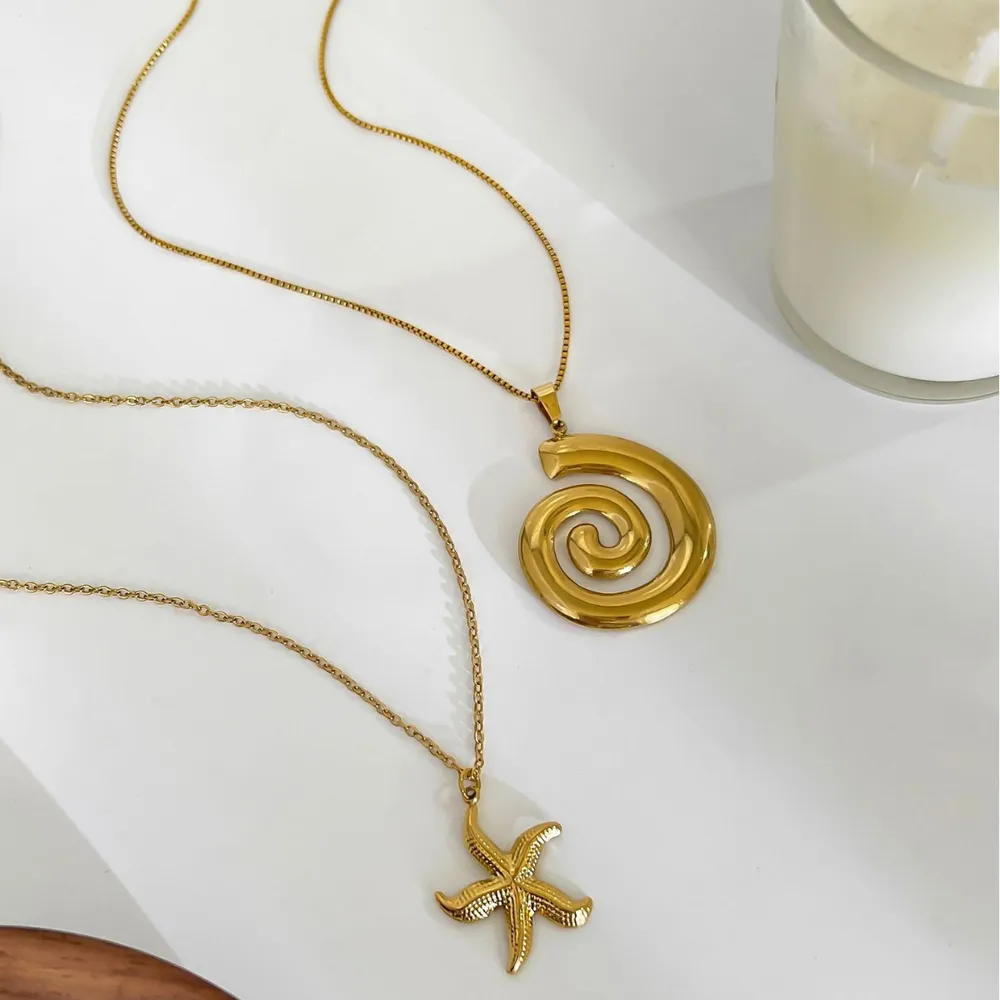 2-Piece 18K Gold-Plated Starfish Spiral Pendant Necklace, image 6