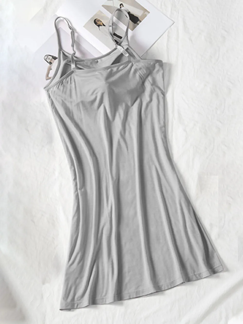 Round Neck Spaghetti Strap Cami Dress with Bra, image 8