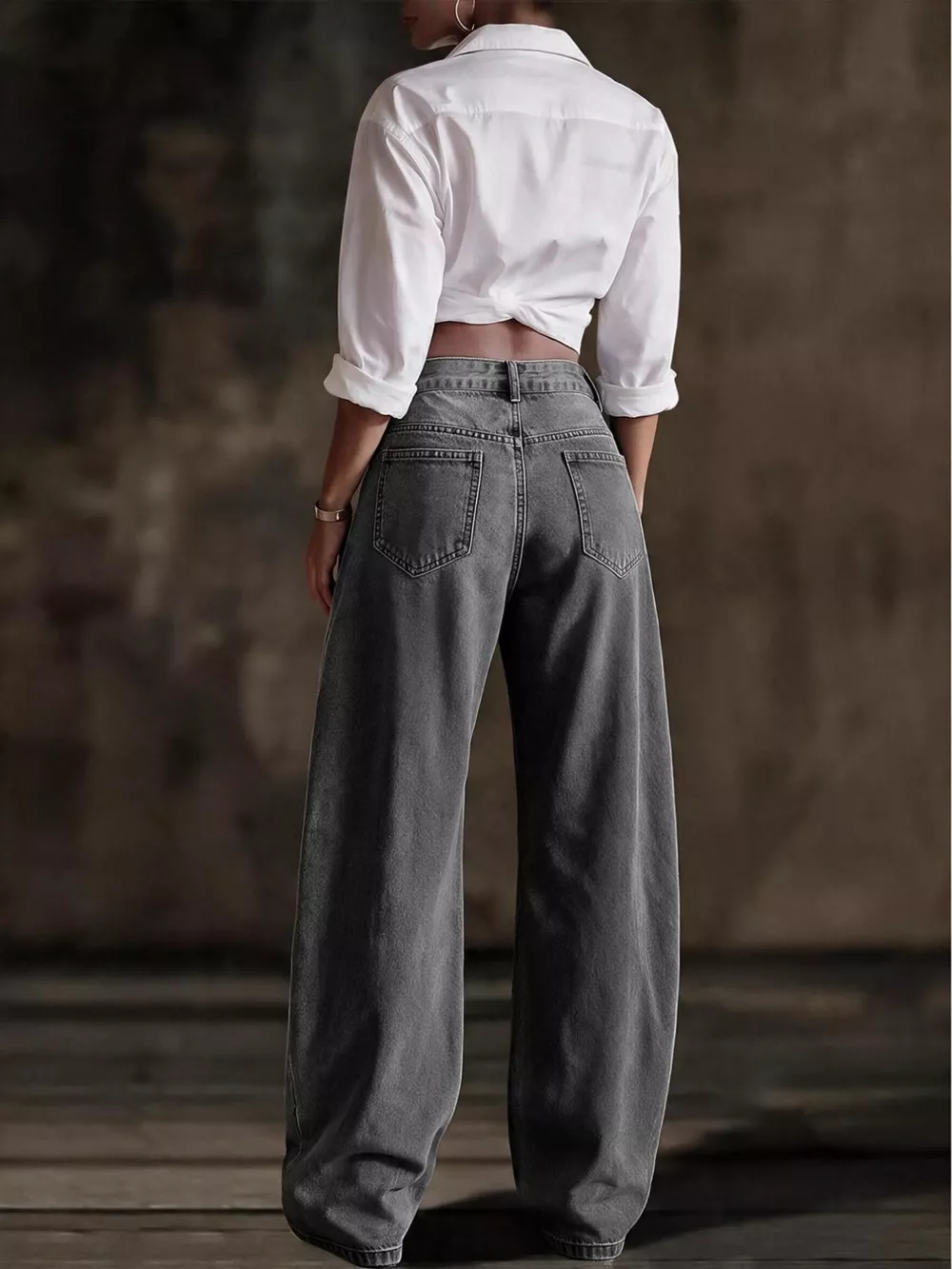 Decorative Button Wide Leg Jeans, image 31