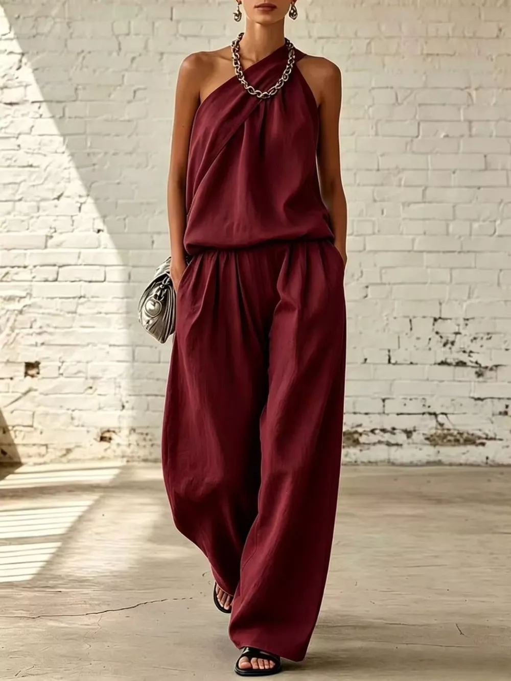Full Size Sleeveless Top and Wide-Leg Pants Set Plus Size, image 4