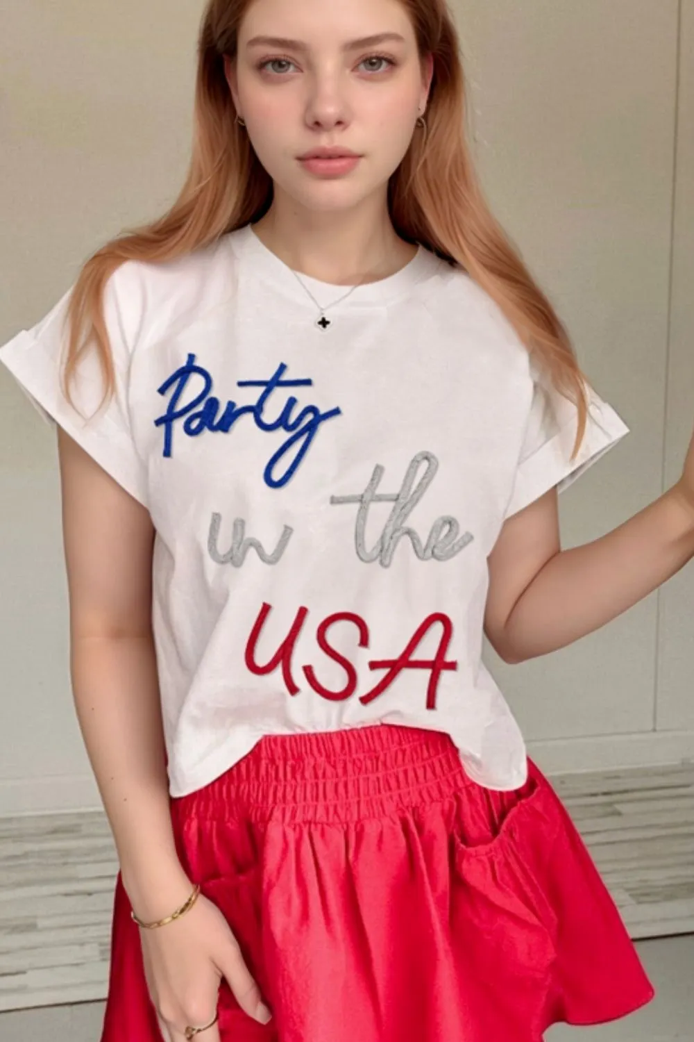 Letter Round Neck Short Sleeve T-Shirt, image 2