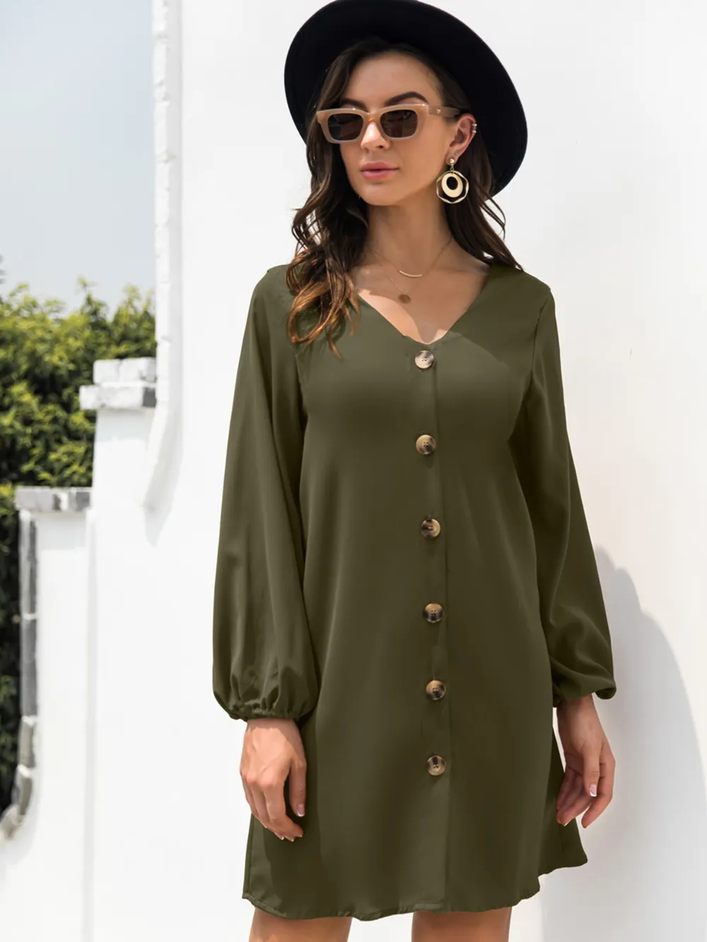 V-Neck Long Sleeve Mini Dress, image 5
